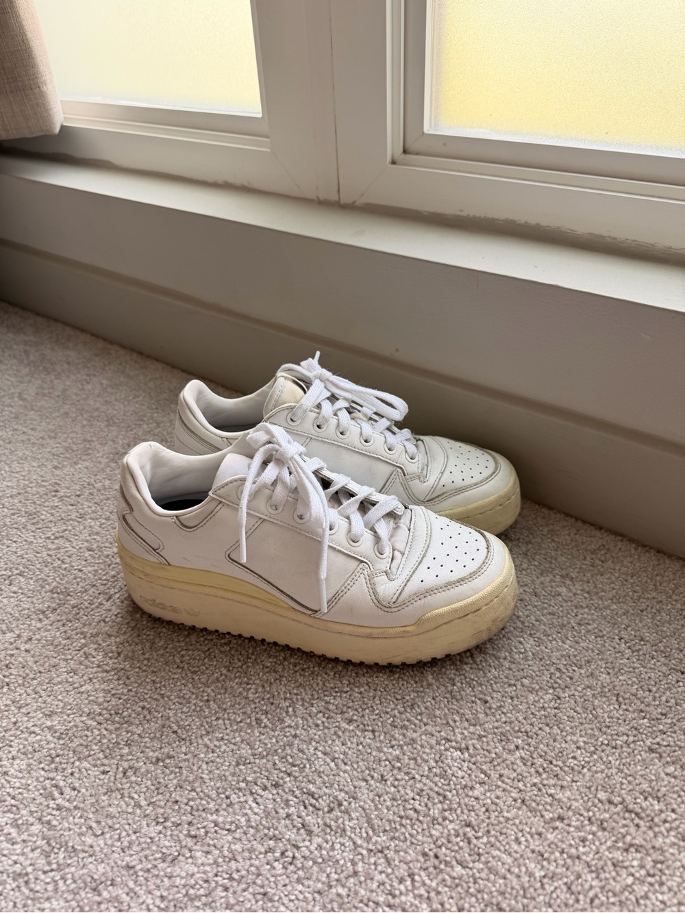 adidas White Leather Platform Sneakers with Cream Sole